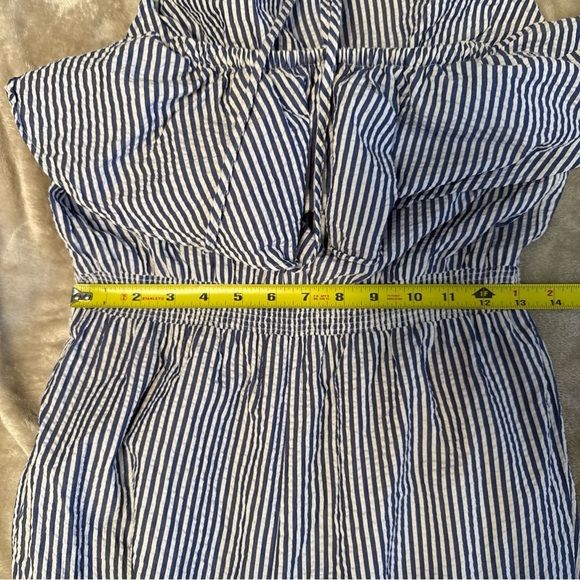 J.Crew Blue and White Striped Cotton Seersucker Ruffle Jumpsuit Size XXS - Picture 10 of 12